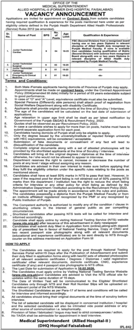 Latest DHQ Hospital Management Jobs Faisalabad 2026