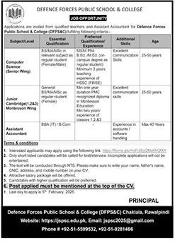 Defence Forces Public School & College Job Openings 2026 – Apply Online via NTS