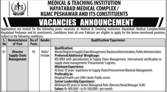 Hayatabad Medical Complex (HMC) Peshawar Jobs Openings 2026