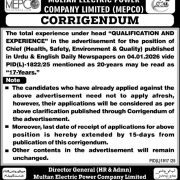 MEPCO Corrigendum 2026 – Experience Requirement Revised for Chief (HSEQ)