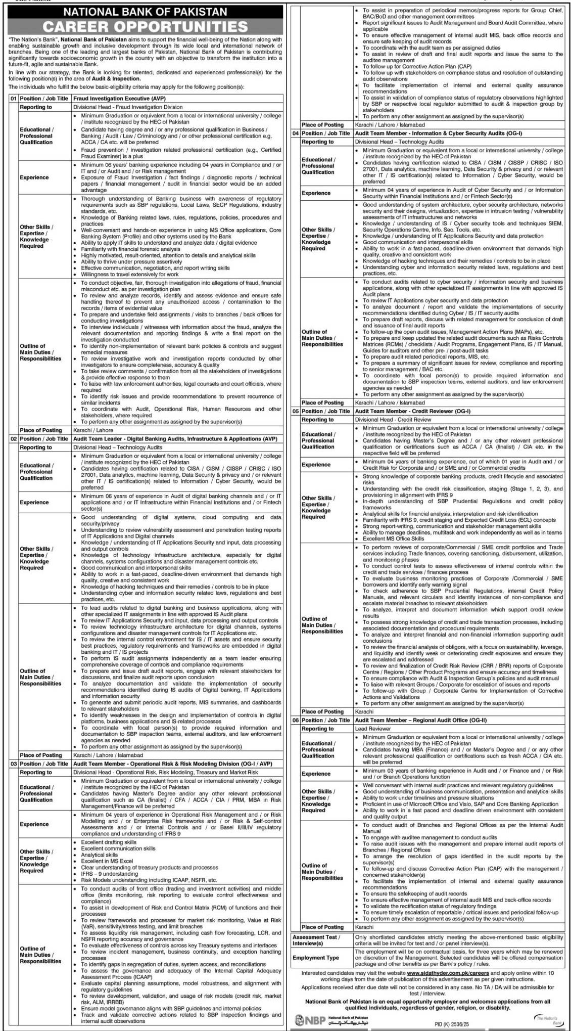 Latest National Bank of Pakistan NBP Bank Jobs Karachi 2026