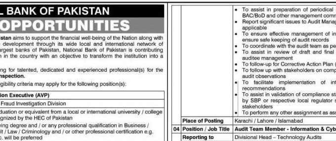 National Bank of Pakistan Job Openings 2026 – Audit & Inspection Group Careers