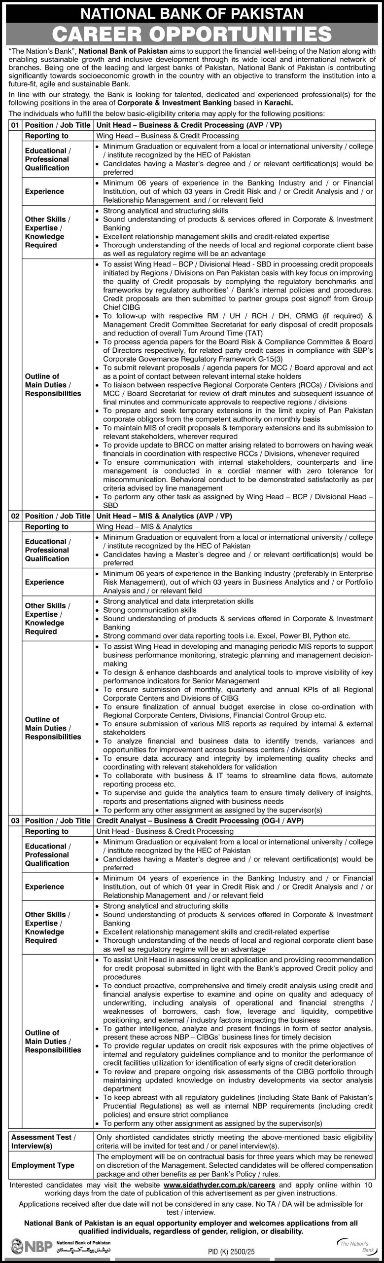 Latest National Bank of Pakistan NBP Bank Karachi 2026