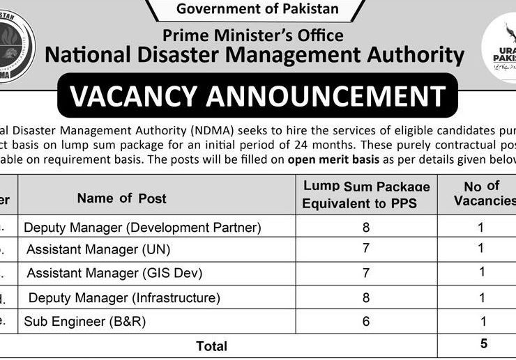 National Disaster Management Authority (NDMA) Jobs 2026