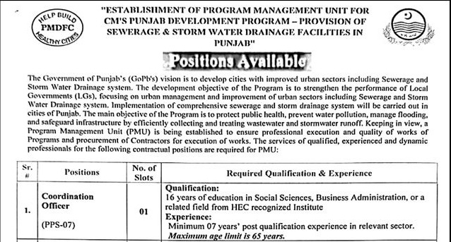 PMU Punjab Jobs 2026 – Sewerage & Storm Water Drainage Project Contract