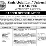 Shah Abdul Latif University Khairpur Jobs Openings 2026 – Apply Before Deadline