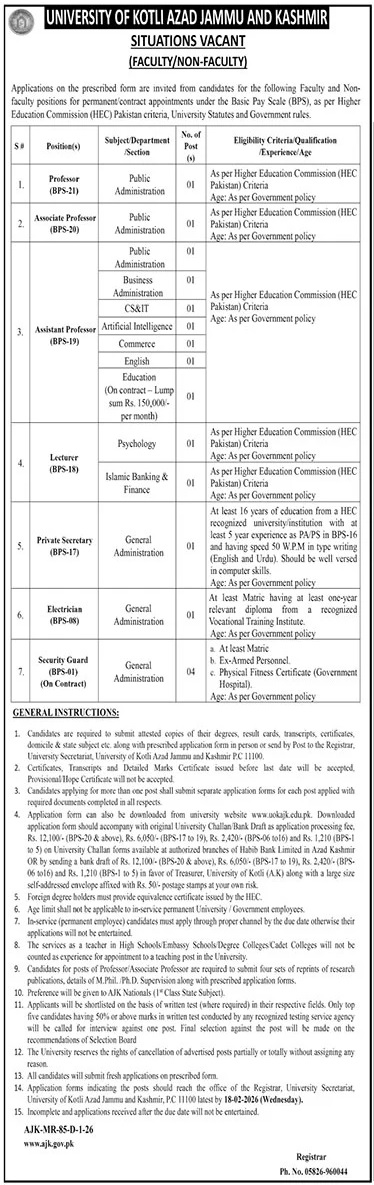 Latest University of Kotli Education Jobs Kotli 2026