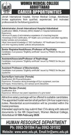 Latest Women Medical College  Jobs Abbottabad 2026