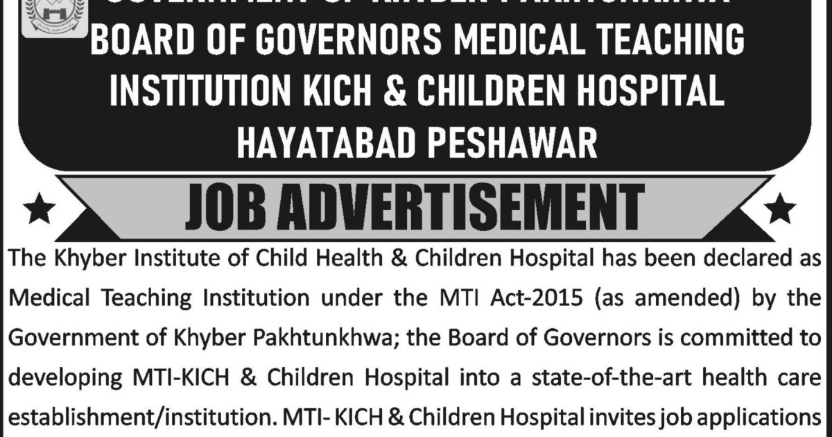 MTI-KICH & Children Hospital Peshawar Jobs 2026 – Apply Now