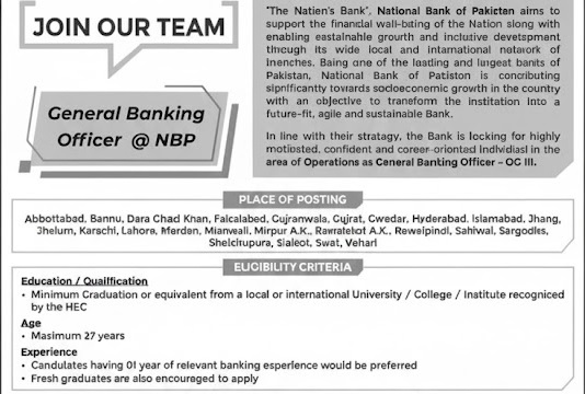 National Bank of Pakistan (NBP) Jobs 2026 – Apply Online for General Banking Officer