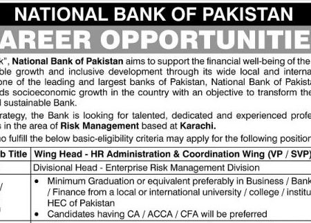 National Bank of Pakistan (NBP) Risk Management Jobs 2026 – Karachi Apply Online