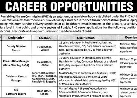 Punjab Healthcare Commission (PHC) Jobs 2026 – Census & GIS Management