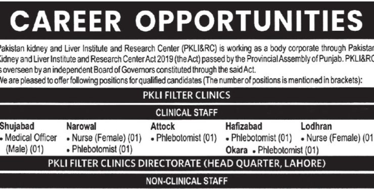 Pakistan Kidney & Liver Institute Jobs Openings 2026 – Apply Now