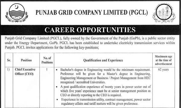 Punjab Grid Company Limited (PGCL) Lahore Jobs 2026 Latest Advertisement