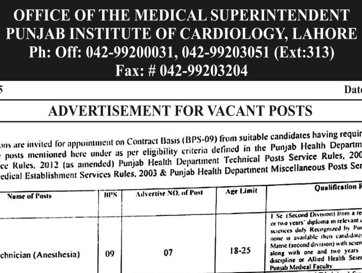 Punjab Institute of Cardiology Lahore Jobs 2026 – Apply via NTS
