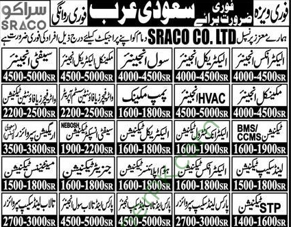 SRACO CO. LTD Jobs Openings 2026 – Dammam Project Saudi Arabia