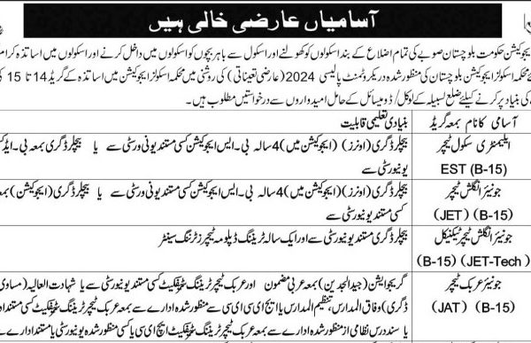School Education Department Balochistan Jobs 2026 – Temporary Vacancies