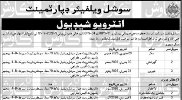 Social Welfare Department Sindh Interview Schedule 2026 – Walk-In Interviews