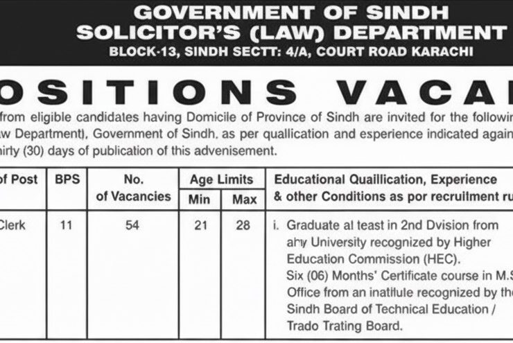 Solicitor’s (Law) Department Sindh Jobs 2026 – Apply Online via Sindh Job Portal