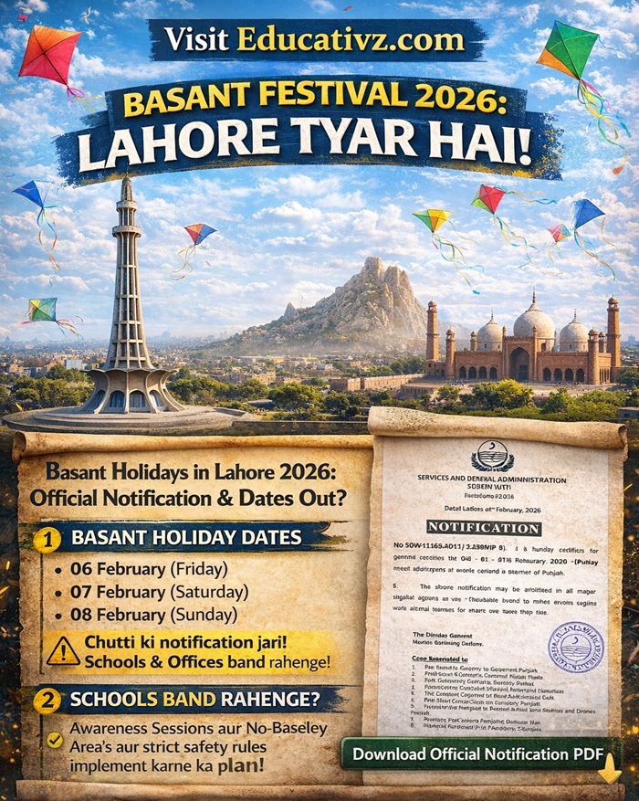 Basant Holidays in Lahore 2026 - Official Notification pdf