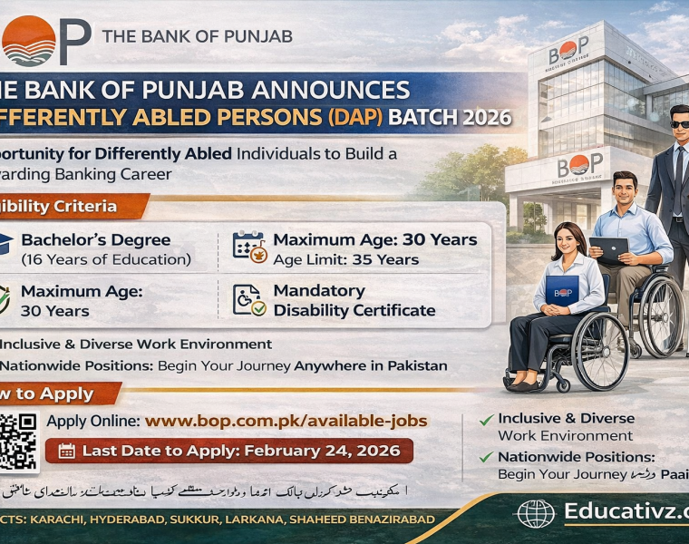 Bank of Punjab (BOP) DAP Batch 2026 Jobs – Apply Online for Differently Abled Persons Program
