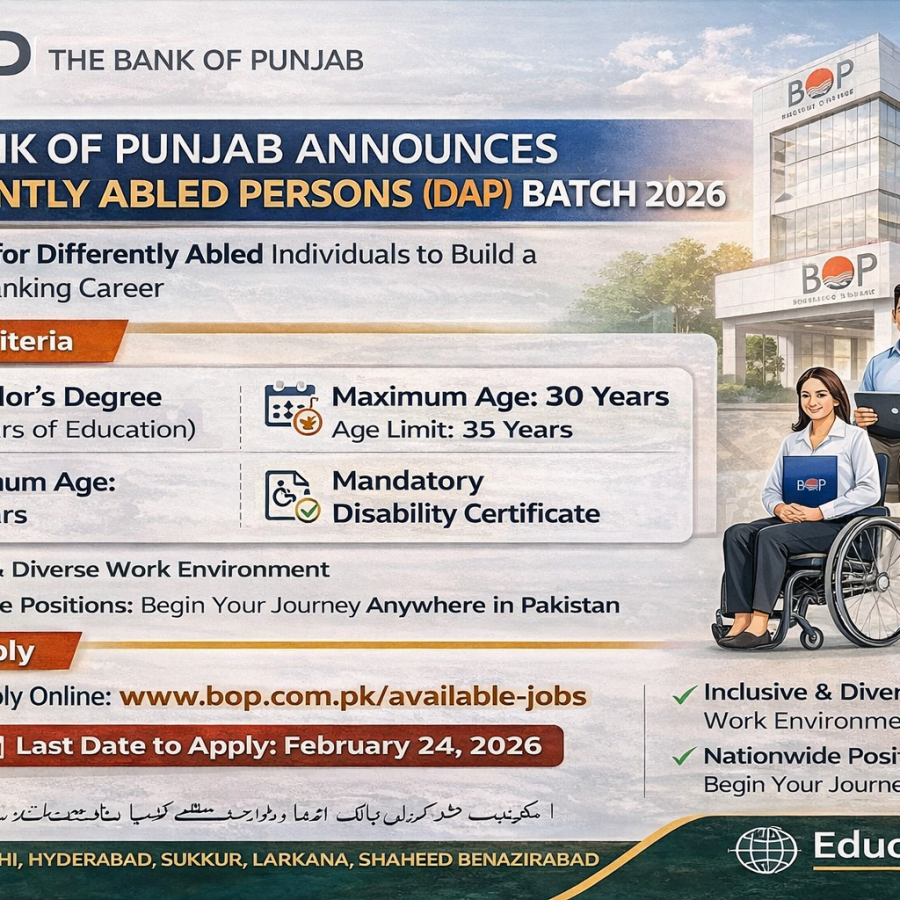 Bank of Punjab (BOP) DAP Batch 2026 Jobs – Apply Online for Differently Abled Persons Program