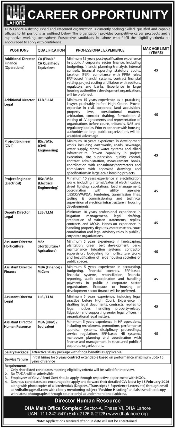 Latest Defence Housing Authority DHA  Jobs Lahore 2026