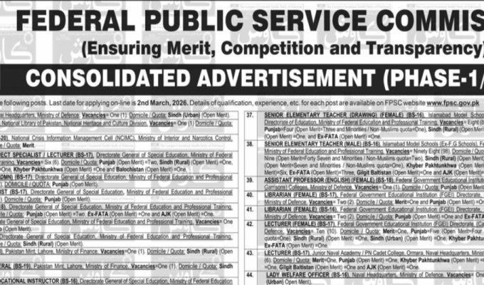 Federal Public Service Commission FPSC Jobs 2026 – Apply Online