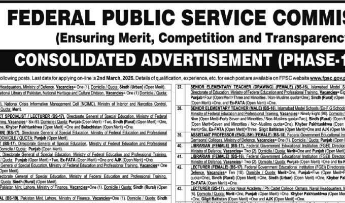 Federal Public Service Commission Jobs 2026 – Phase-1/2026