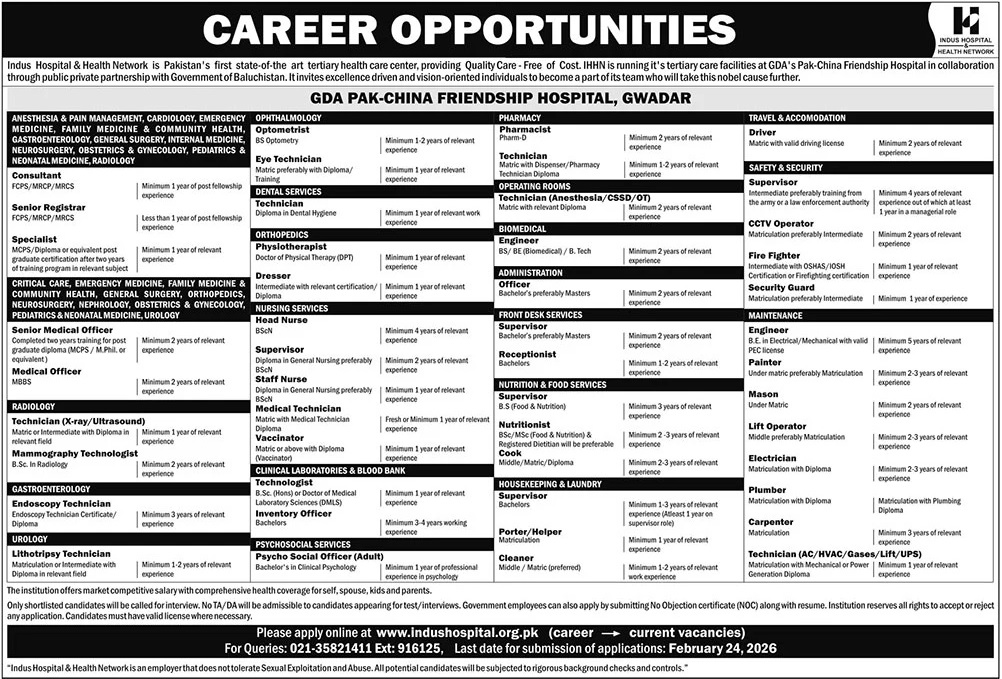 Latest Indus Hospital & Health Network Jobs Karachi 2026