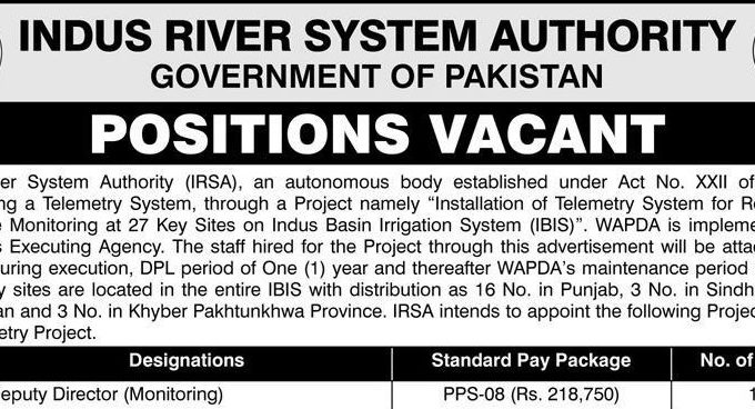 Indus River System Authority IRSA Jobs 2026 – Latest Federal Government Vacancies