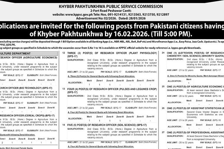 Khyber Pakhtunkhwa Public Service Commission KPPSC Jobs 2026 Advertisement