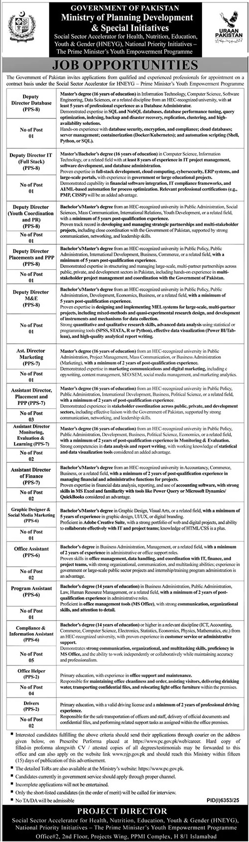 Latest Ministry of Planning Development and Special Initiative Jobs Islamabad 2026