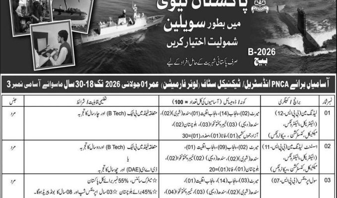Pakistan Navy Civilian Jobs 2026 (Batch B-2026) – Apply Online at joinpaknavy.gov.pk