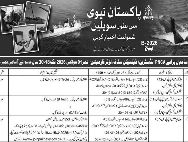 Pakistan Navy Civilian Jobs 2026 (Batch B-2026) – Apply Online at joinpaknavy.gov.pk