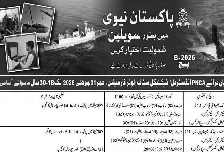 Pakistan Navy Civilian Jobs 2026 – B-2026 Batch Online Registration