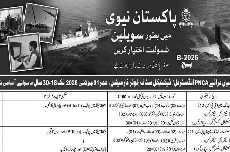 Pakistan Navy Civilian Jobs 2026 – B-2026 Batch Online Registration