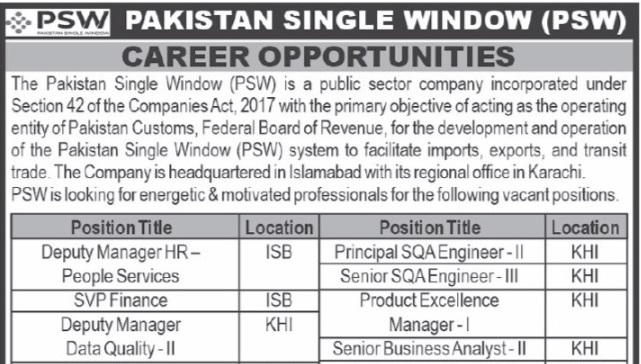 Pakistan Single Window (PSW) Jobs 2026 – Apply Online at www.psw.gov.pk