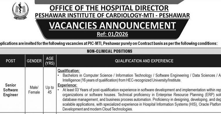 Peshawar Institute of Cardiology (PIC-MTI) Jobs 2026 – Apply Online
