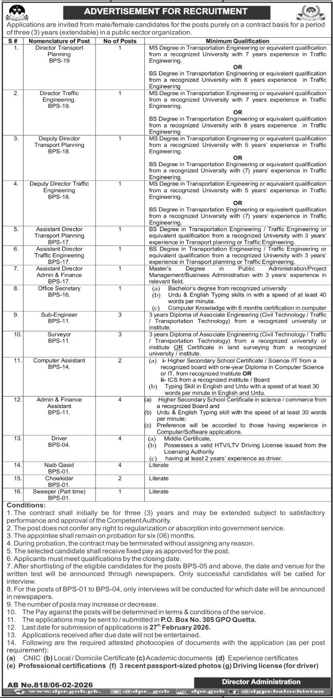 Latest Public Sector Organization Jobs Quetta 2026