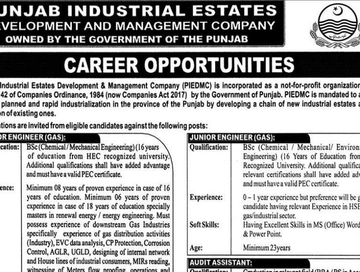 Punjab Industrial Estates Development and Management Company Jobs 2026