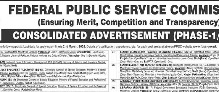 Federal Public Service Commission Jobs 2026 – Apply Online at fpsc.gov.pk