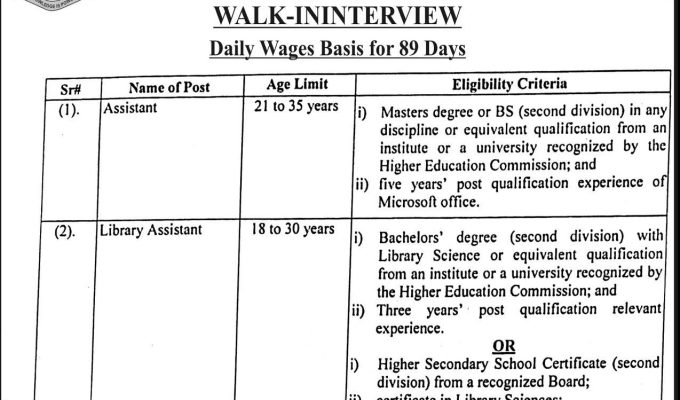 Rawalpindi Women University Walk-in Interviews 2026 – Daily Wage Jobs