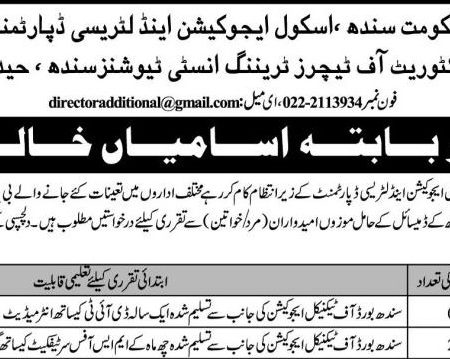 Sindh Education Department Jobs 2026 – Directorate of Teachers Training Institutions