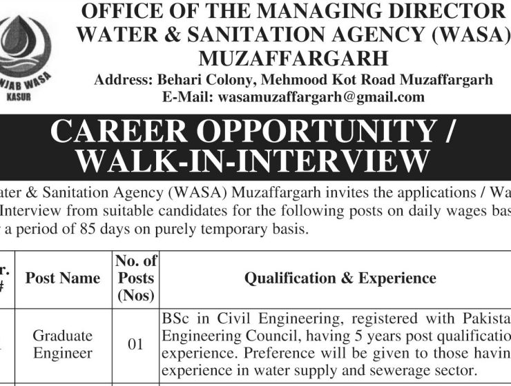 Water & Sanitation Agency Muzaffargarh Jobs Openings 2026