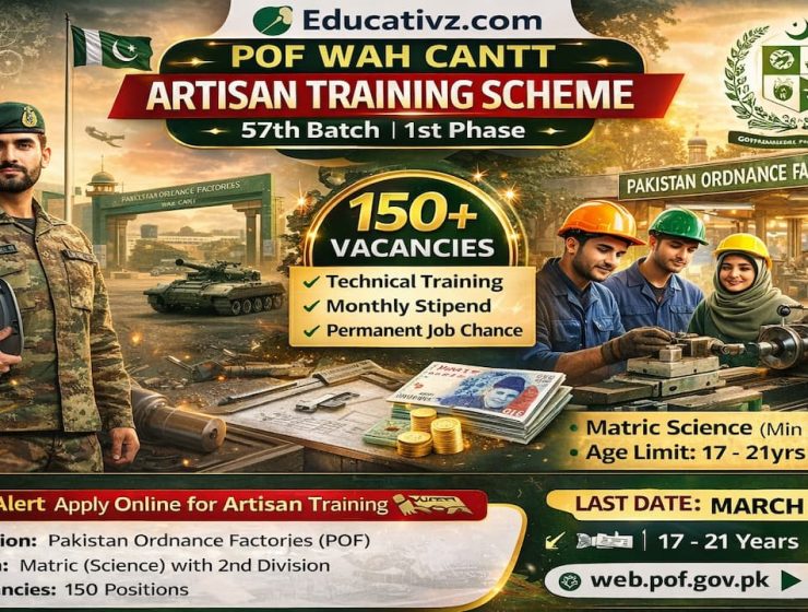 Official Advertisement of Pakistan Ordnance Factories POF Wah Cantt Artisan Training Scheme 2026.