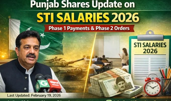 Punjab STI Salaries 2026 update showing Phase 1 payments and Phase 2 orders with official announcement graphic