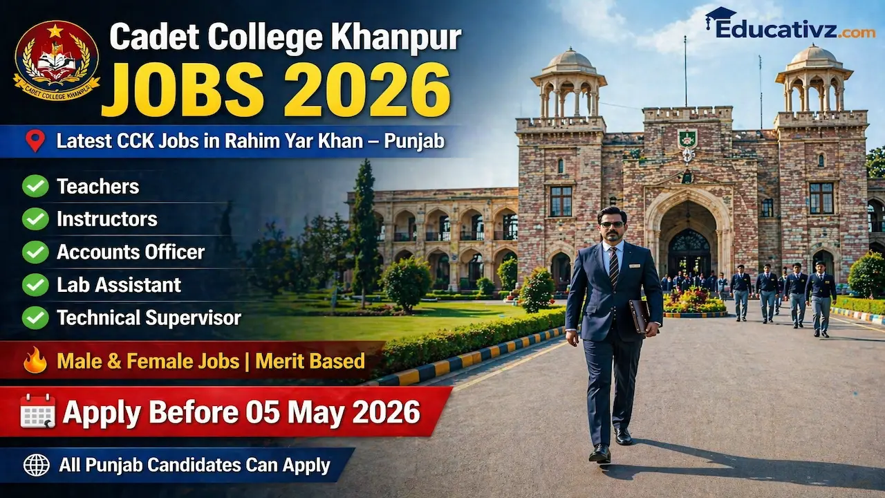 Official job advertisement of Cadet College Khanpur for Instructors, Lab Assistants, and Technical Staff for April 2026 recruitment.