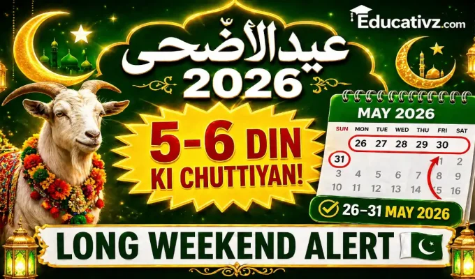 Expected Eid-ul-Adha 2026 holiday calendar and long weekend notification in Pakistan.