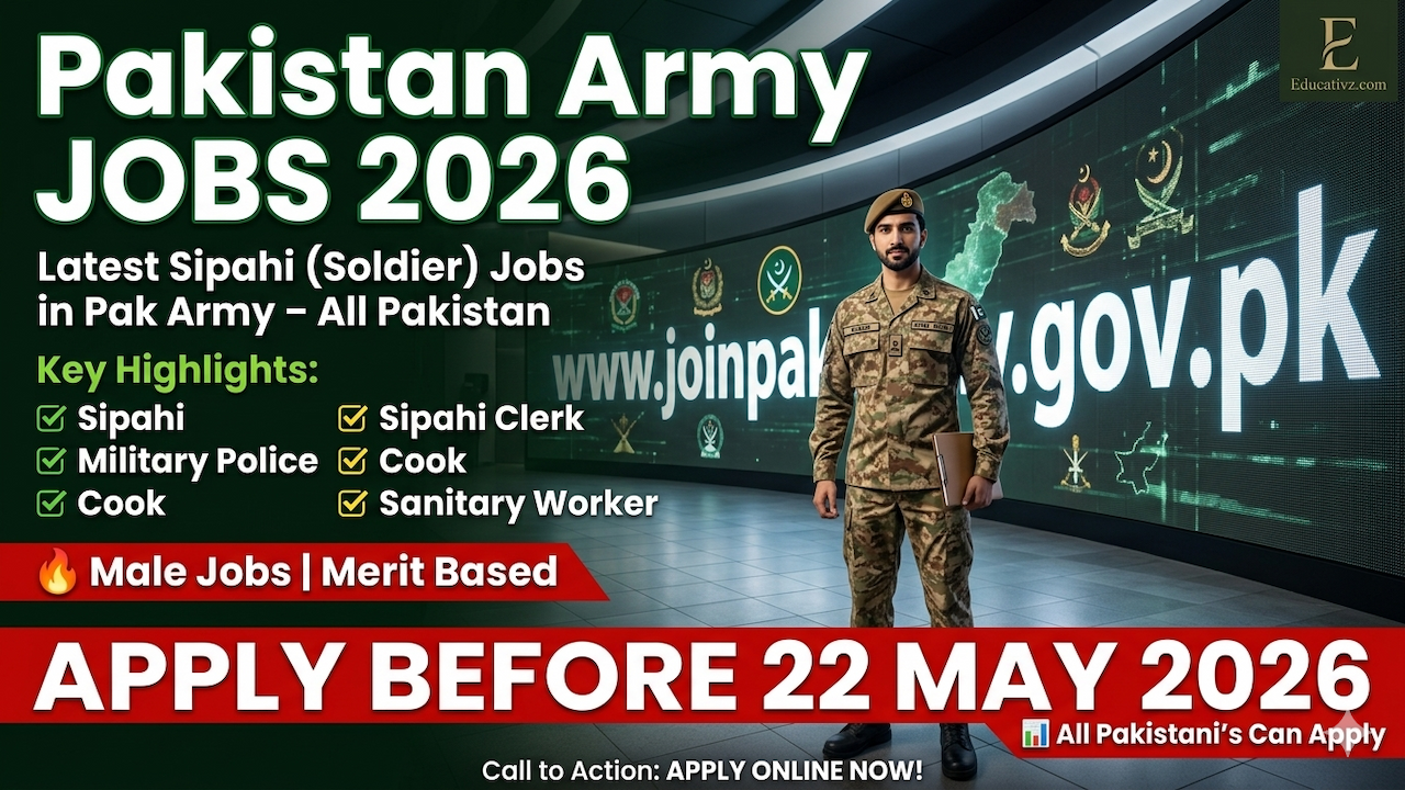 Official announcement for Pakistan Army Sipahi Jobs April 2026 with online registration link at www.joinpakarmy.gov.pk.